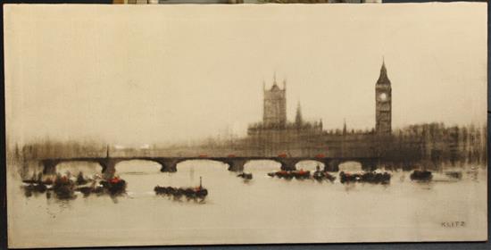 Anthony Klitz (1917-2000) Houses of Parliament, Westminster, 24 x 48in., unframed